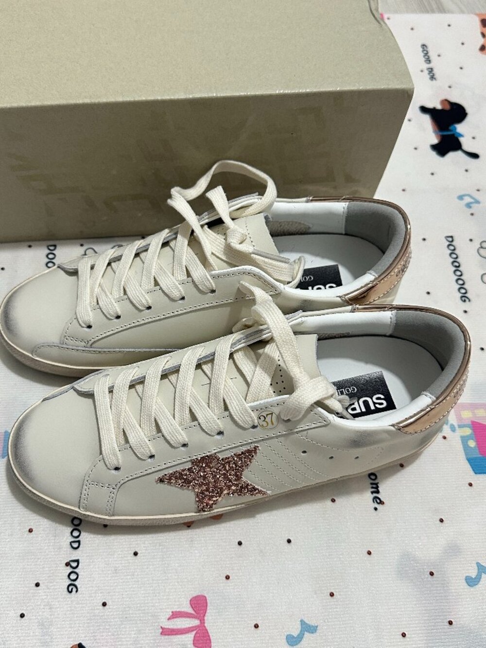 Golden Goose Super-Star Series: Rose Gold Glitter Distressed Sneakers